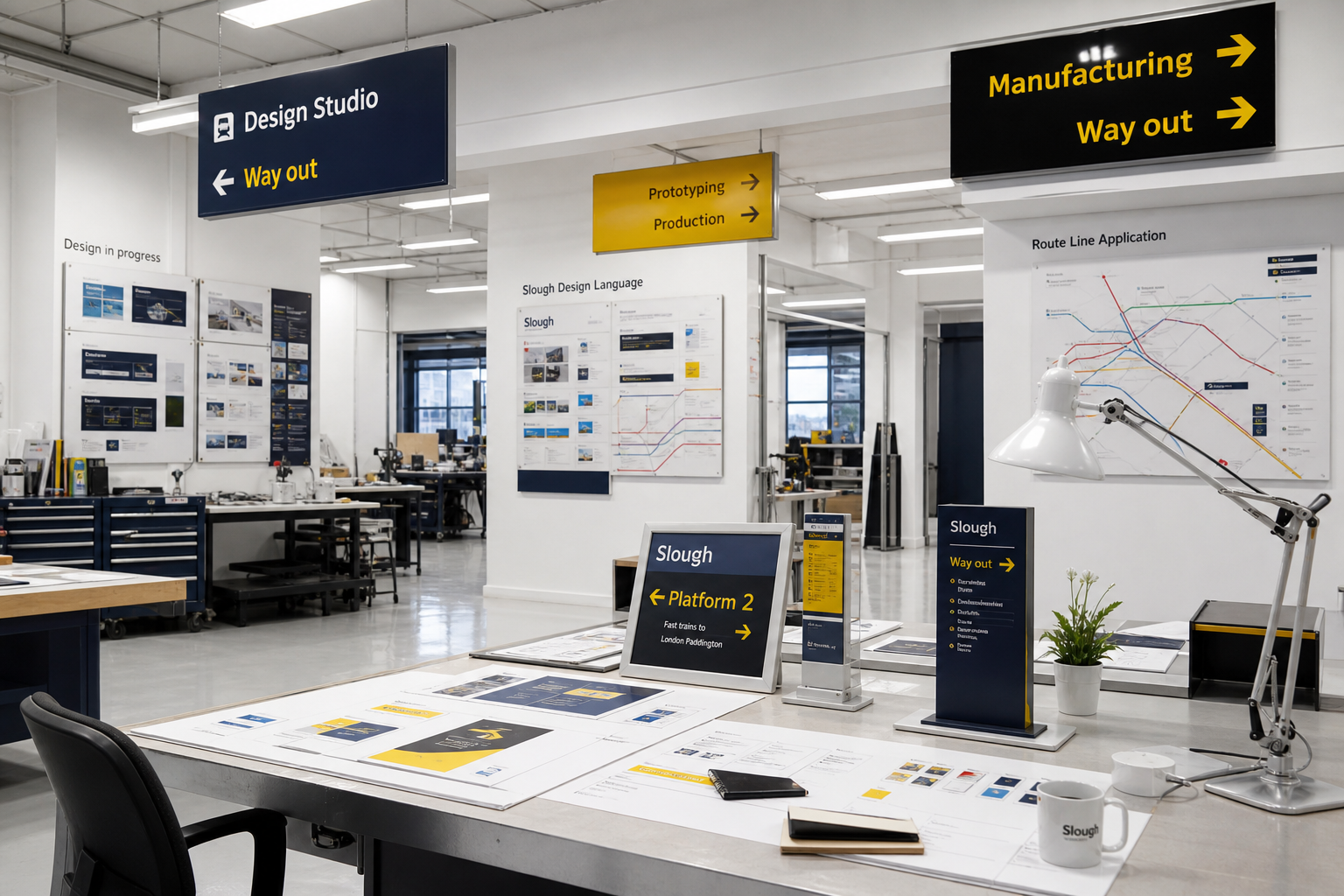 Large-format production installation in a bright industrial concourse