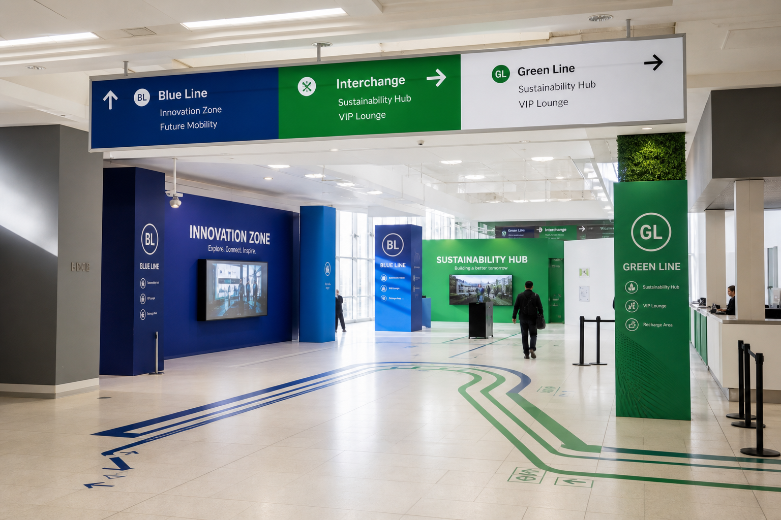 Branded experiential installation with bold structural graphics